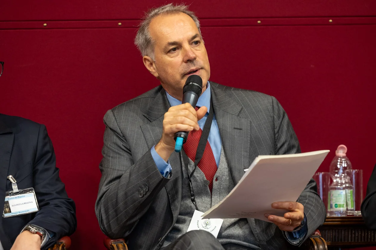 Vincenzo Naschi, President of the Human Economic Forum, speaks during the first edition in Rome, December 2024.